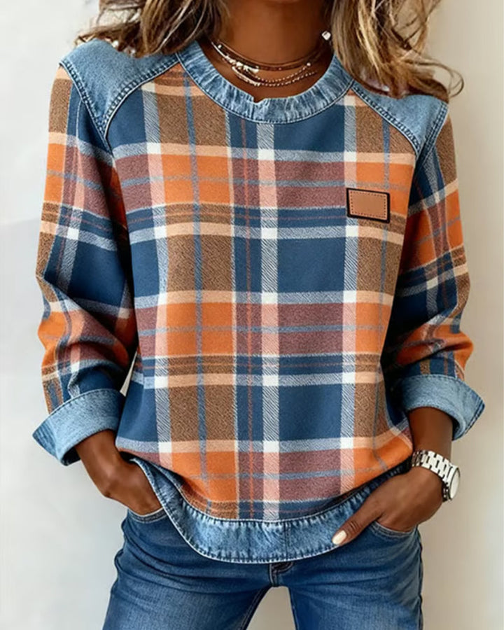 Anna | Sweatshirt avec Patchwork à Carreaux