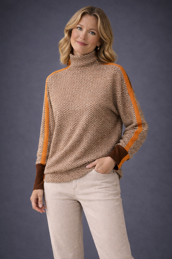 Marie™ | Pull à col montant avec des rayures contrastées