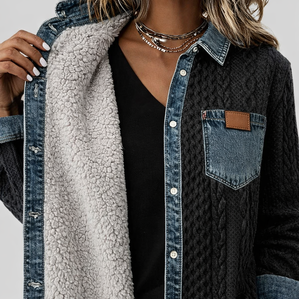 Simone™ | Chemise Patchwork en Denim – Look Unique & Confort Absolu