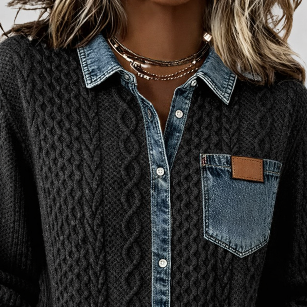 Simone™ | Chemise Patchwork en Denim – Look Unique & Confort Absolu