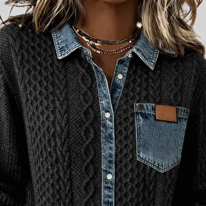 Simone™ | Chemise Patchwork en Denim – Look Unique & Confort Absolu