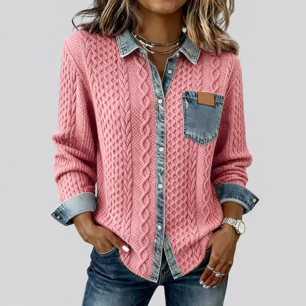 Simone™ | Chemise Patchwork en Denim – Look Unique & Confort Absolu