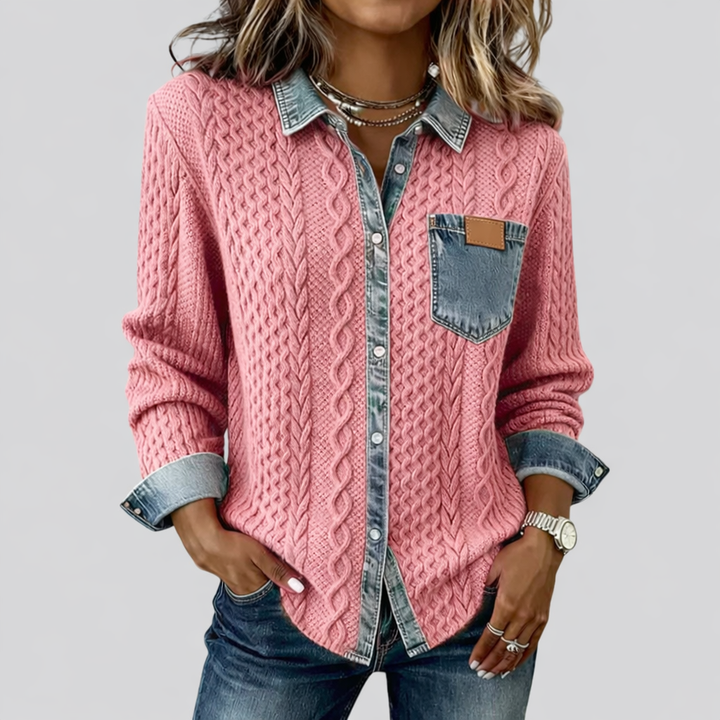 Simone™ | Chemise Patchwork en Denim – Look Unique & Confort Absolu