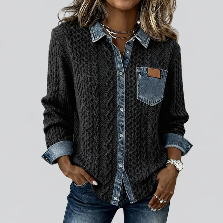 Simone™ | Chemise Patchwork en Denim – Look Unique & Confort Absolu