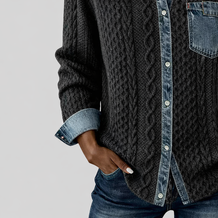 Simone™ | Chemise Patchwork en Denim – Look Unique & Confort Absolu