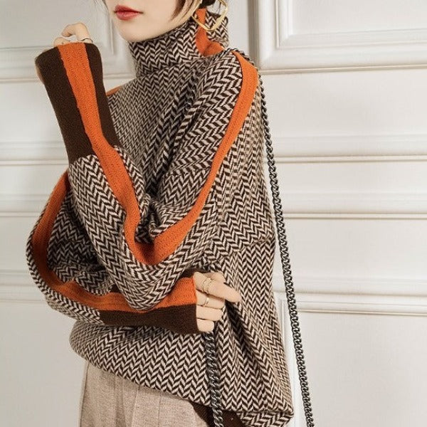 Marie™ | Pull à col montant avec des rayures contrastées