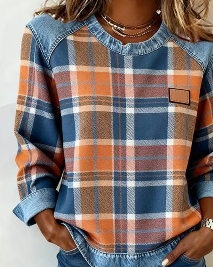 Anna | Sweatshirt avec Patchwork à Carreaux